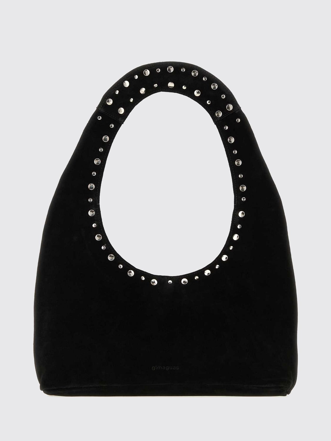 GIMAGUAS BORSA A SPALLA: Borsa hobo Franca GIMAGUAS in pelle scamosciata con borchie e ricami, Nero - Img 1