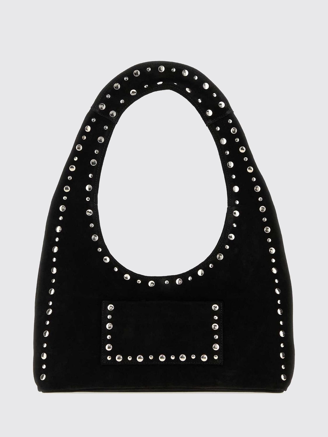 GIMAGUAS BORSA A SPALLA: Borsa hobo Franca GIMAGUAS in pelle scamosciata con borchie e ricami, Nero - Img 2
