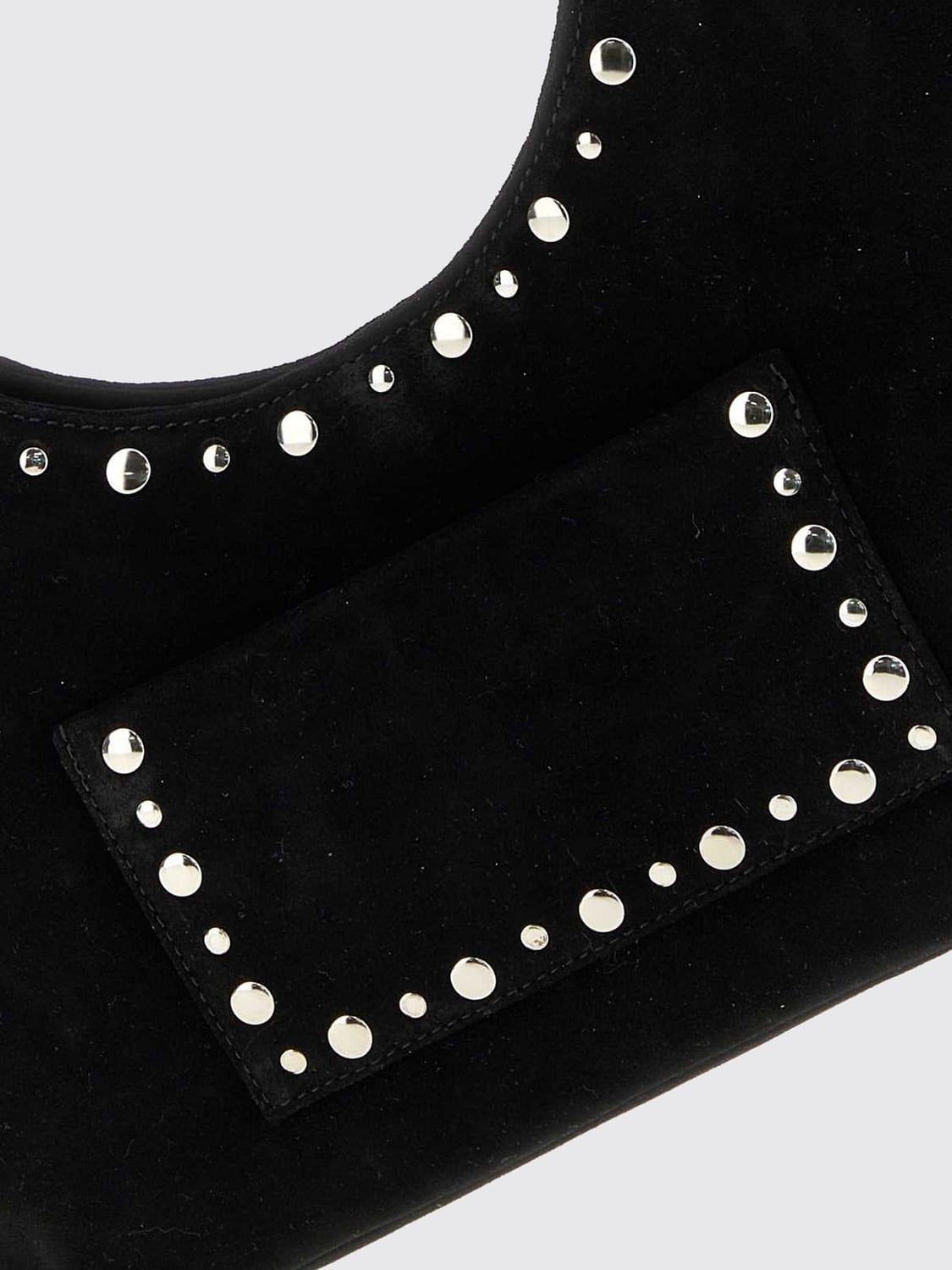 GIMAGUAS BORSA A SPALLA: Borsa hobo Franca GIMAGUAS in pelle scamosciata con borchie e ricami, Nero - Img 3
