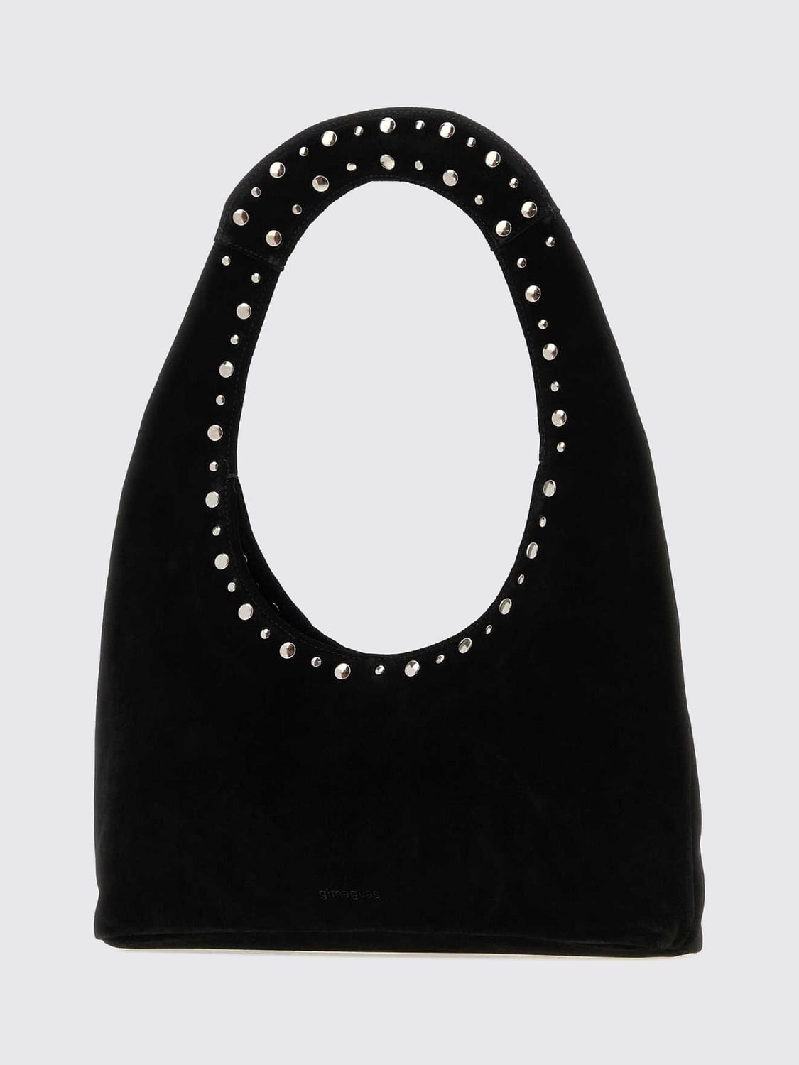 GIMAGUAS BORSA A SPALLA: Borsa hobo Franca GIMAGUAS in pelle scamosciata con borchie e ricami, Nero - Img 4