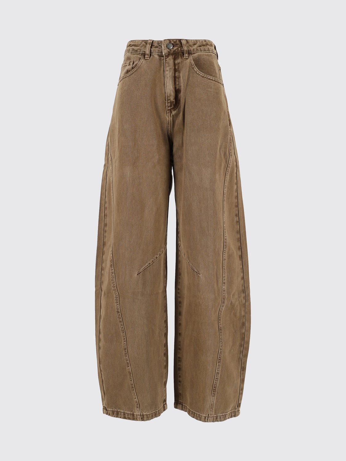 ELEH JEANS: Jeans baggy Eleh in denim di cotone a vita alta e gamba larga, Marrone - Img 2