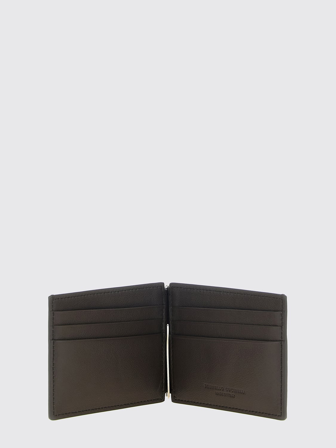 BRUNELLO CUCINELLI 지갑: BRUNELLO CUCINELLI 머니 클립이 있는 카프스킨 바이폴드 지갑, 브라운 - Img 2