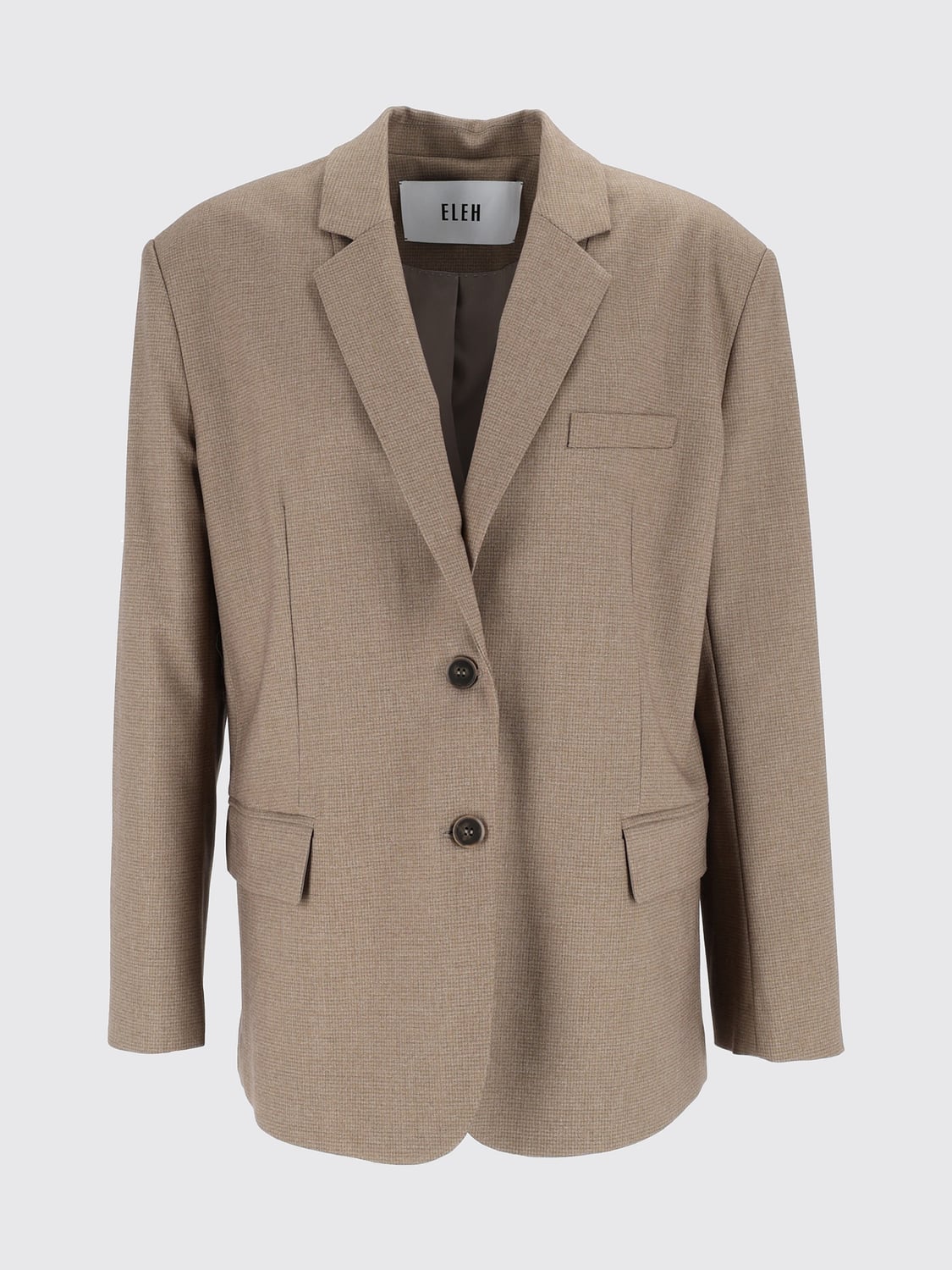 ELEH JACKET: Eleh Single-Breasted Blazer in Polyester Blend with Lapels and Flap Pockets, Mud - Img 2