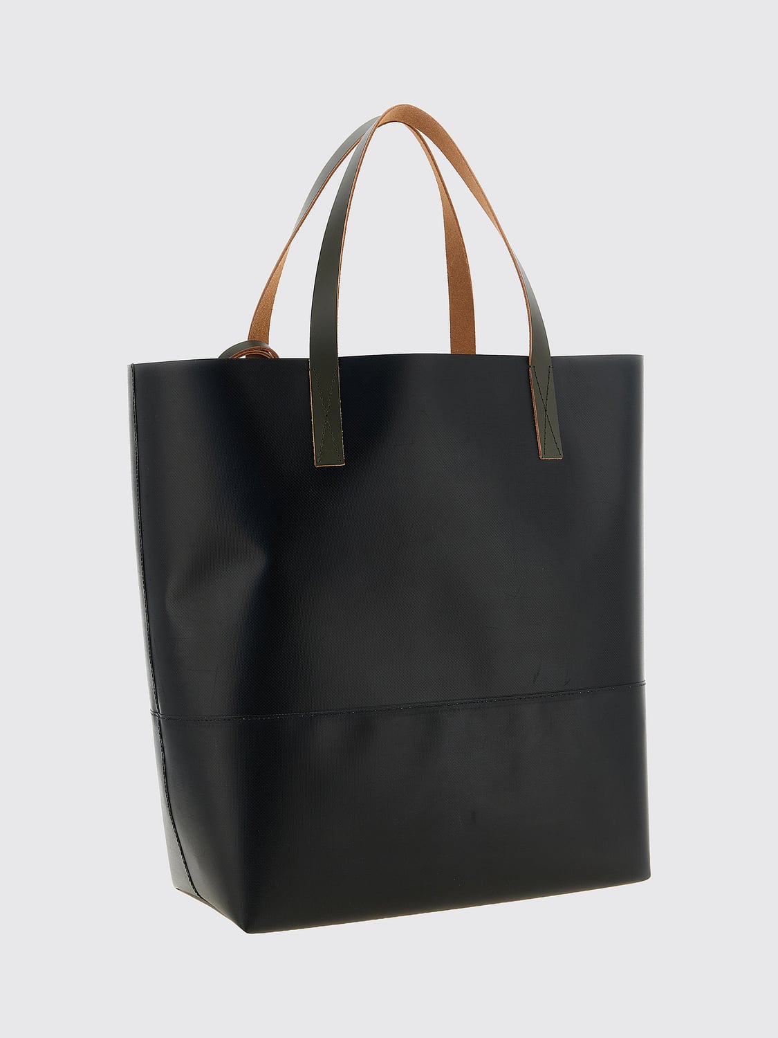 MARNI BORSA A TRACOLLA: Borsa shopping Marni in PVC con logo a contrasto e doppi manici in pelle, Nero - Img 2