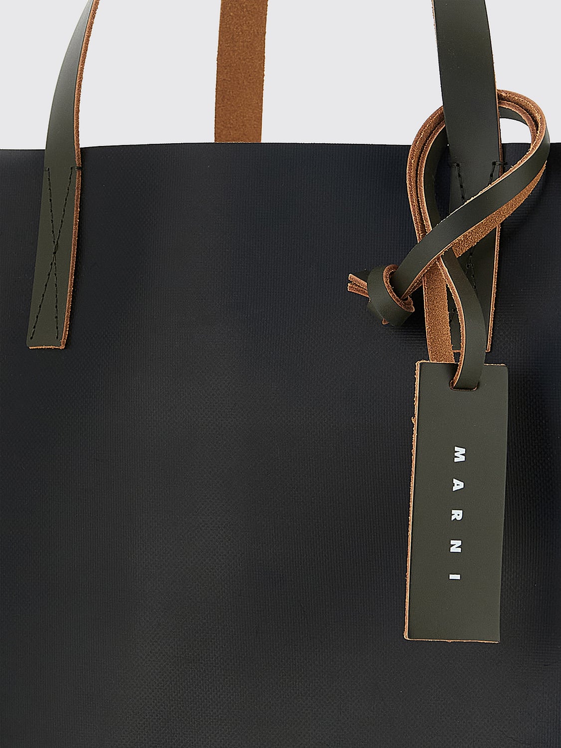 MARNI BORSA A TRACOLLA: Borsa shopping Marni in PVC con logo a contrasto e doppi manici in pelle, Nero - Img 3