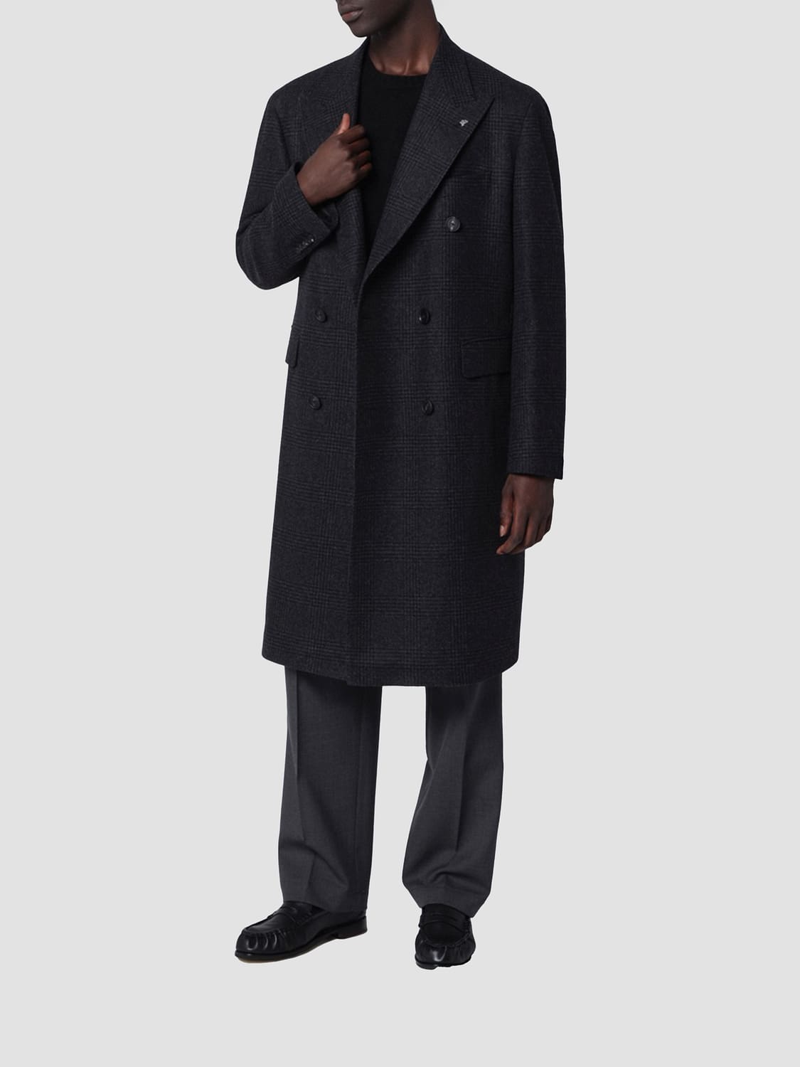 TAGLIATORE COAT: Tagliatore Knee-Length Double-Breasted Coat in Pure Virgin Wool with Lapels, Black - Img 1