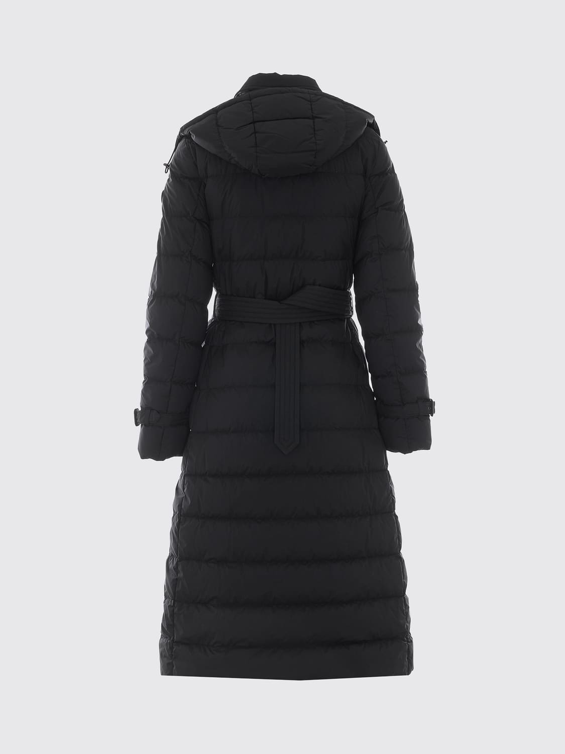 BURBERRY JACKE: Langer zweireihiger Daunenmantel Burberry aus Funktionsstoff mit abnehmbarer Kapuze, Schwarz - Img 3