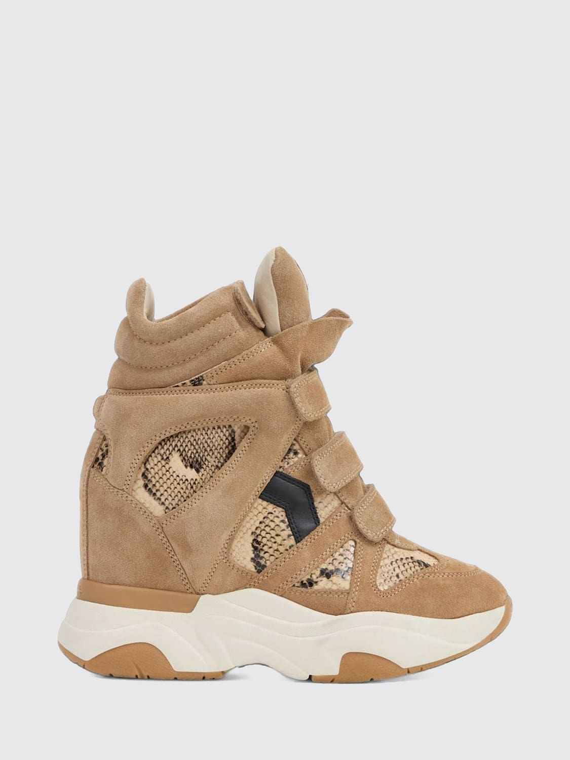 ISABEL MARANT SNEAKERS: Sneakers con zeppa Balskee Isabel Marant in pelle e suede effetto pitone, Cammello - Img 1