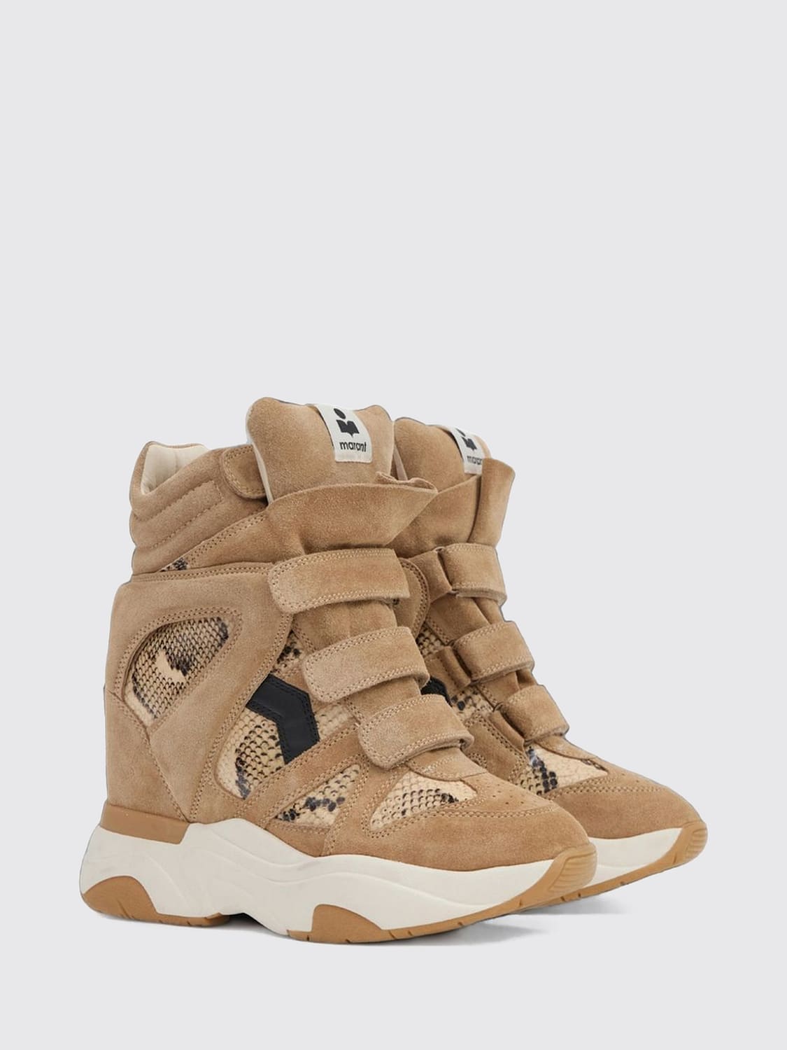 ISABEL MARANT SNEAKERS: Sneakers con zeppa Balskee Isabel Marant in pelle e suede effetto pitone, Cammello - Img 2