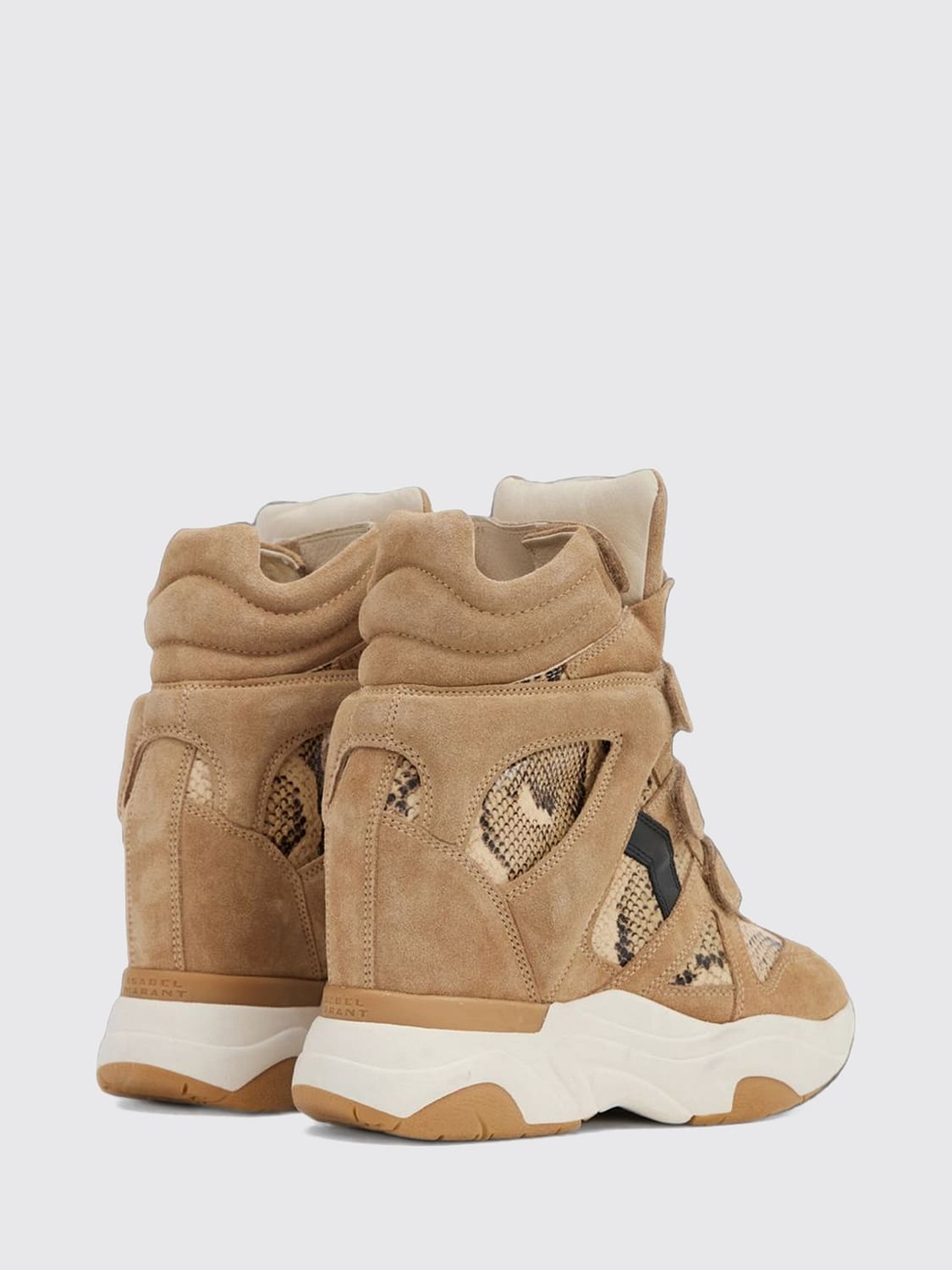 ISABEL MARANT SNEAKERS: Sneakers con zeppa Balskee Isabel Marant in pelle e suede effetto pitone, Cammello - Img 3