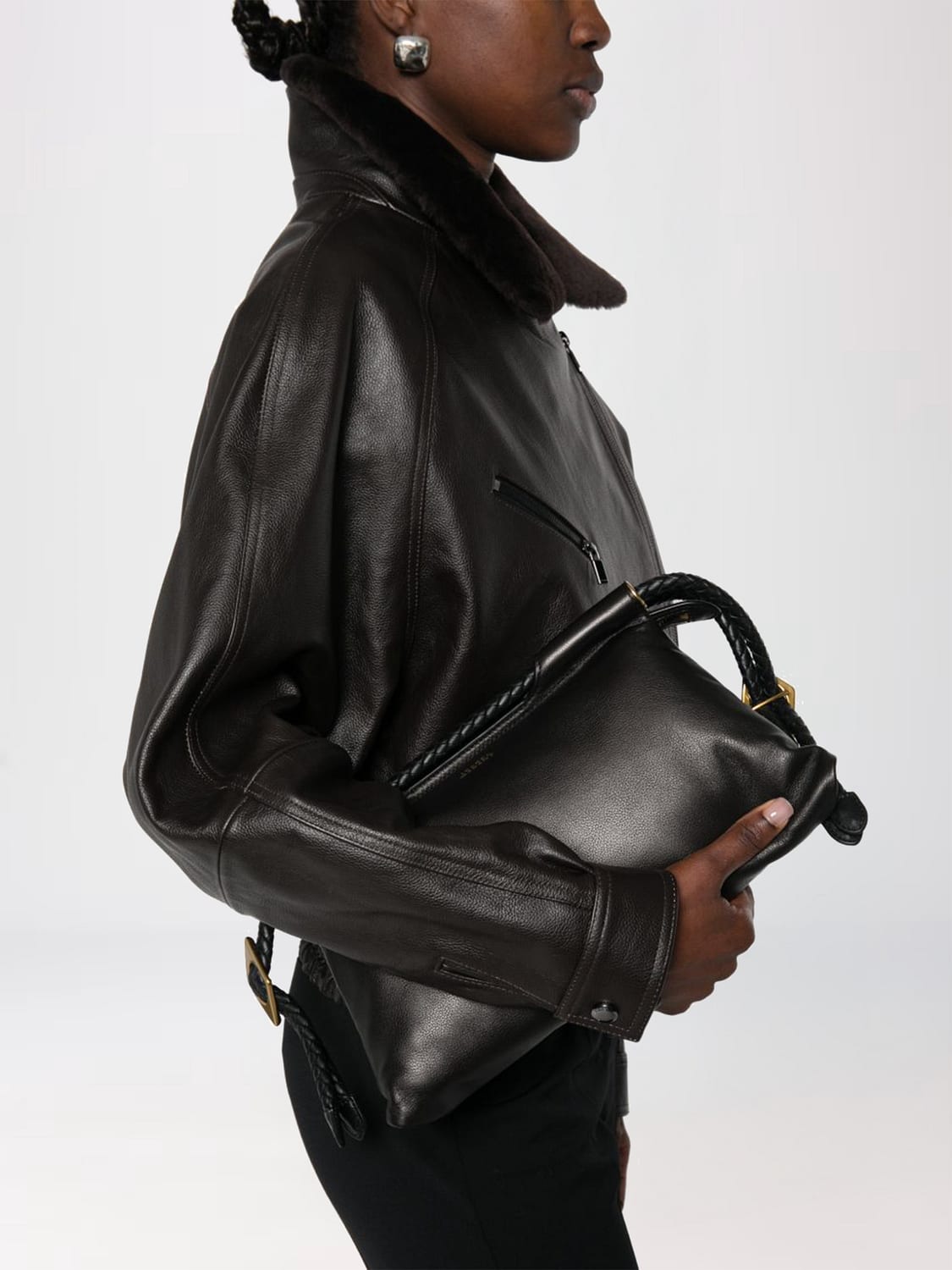 ISABEL MARANT HANDBAG: Pipa Lambskin Handbag Isabel Marant with Double Braided Handle, Black - Img 2