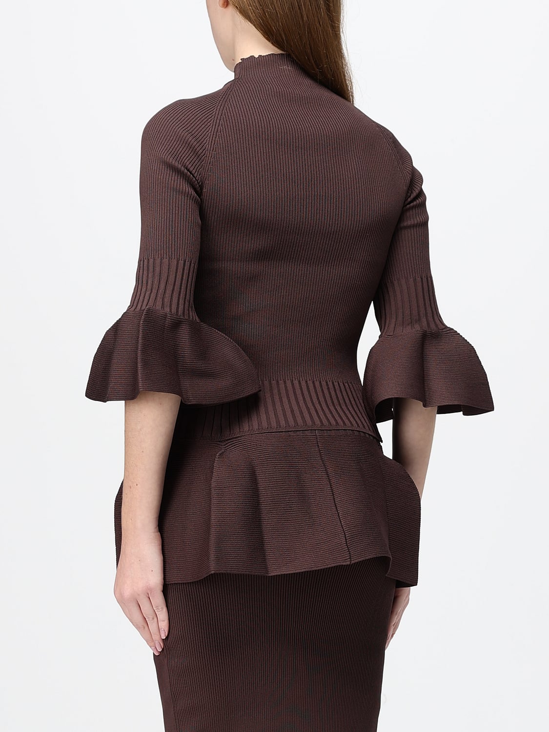 GENNY TOP: Top de manga larga Genny de corte slim en poliamida con cuello cisne, Marrón - Img 2
