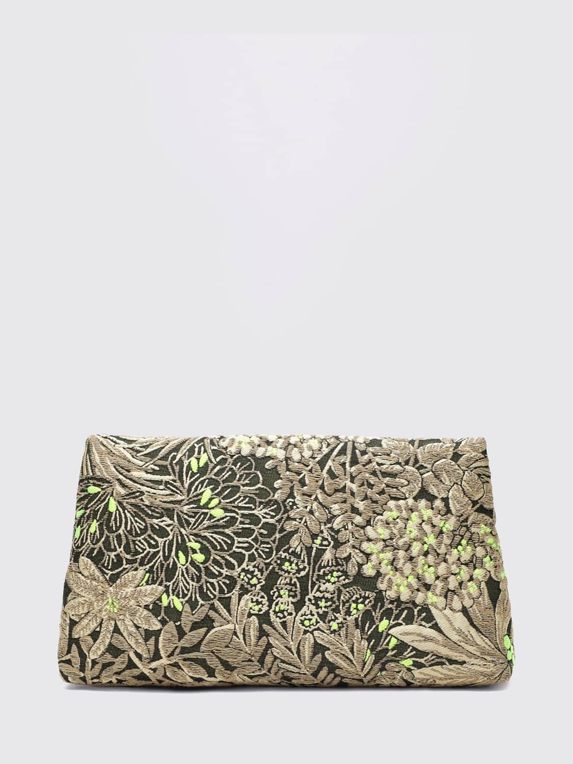 DRIES VAN NOTEN CLUTCH: Clutch Dries Van Noten in tessuto ricamato floreale con tracolla a catena amovibile, Sabbia - Img 2