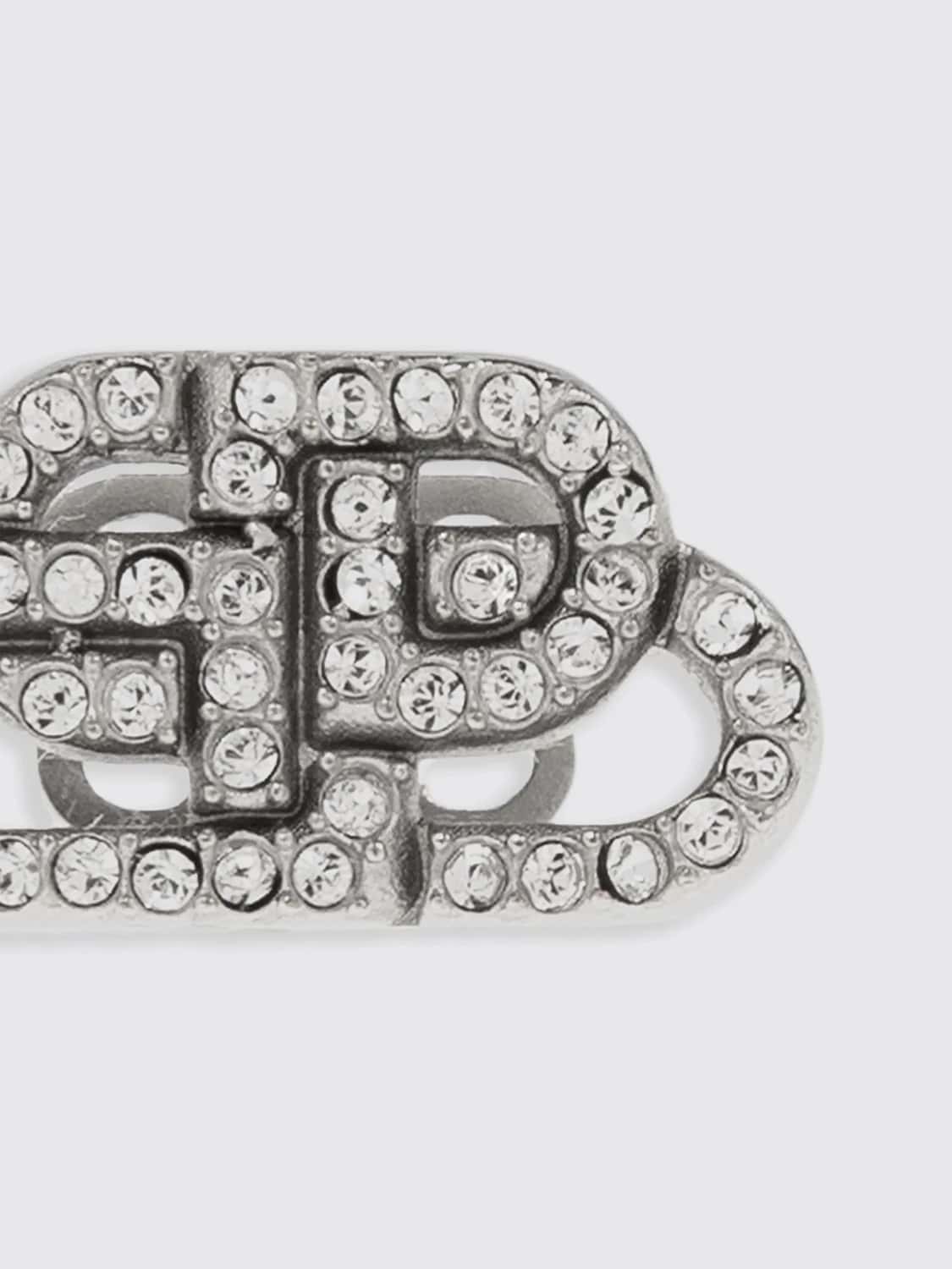 BALENCIAGA JOYA: Pendientes de botón Balenciaga de latón con monograma de strass, Plata - Img 2