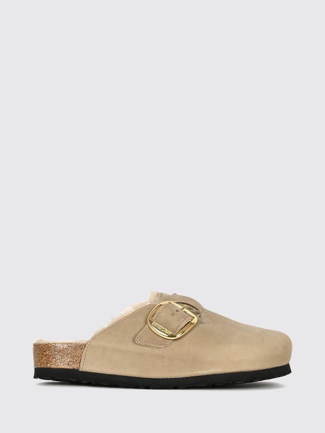 BIRKENSTOCK SCHUHE: Boston Big Buckle Mules von Birkenstock aus geöltem Leder mit Shearling-Futter, Braun - Img 1