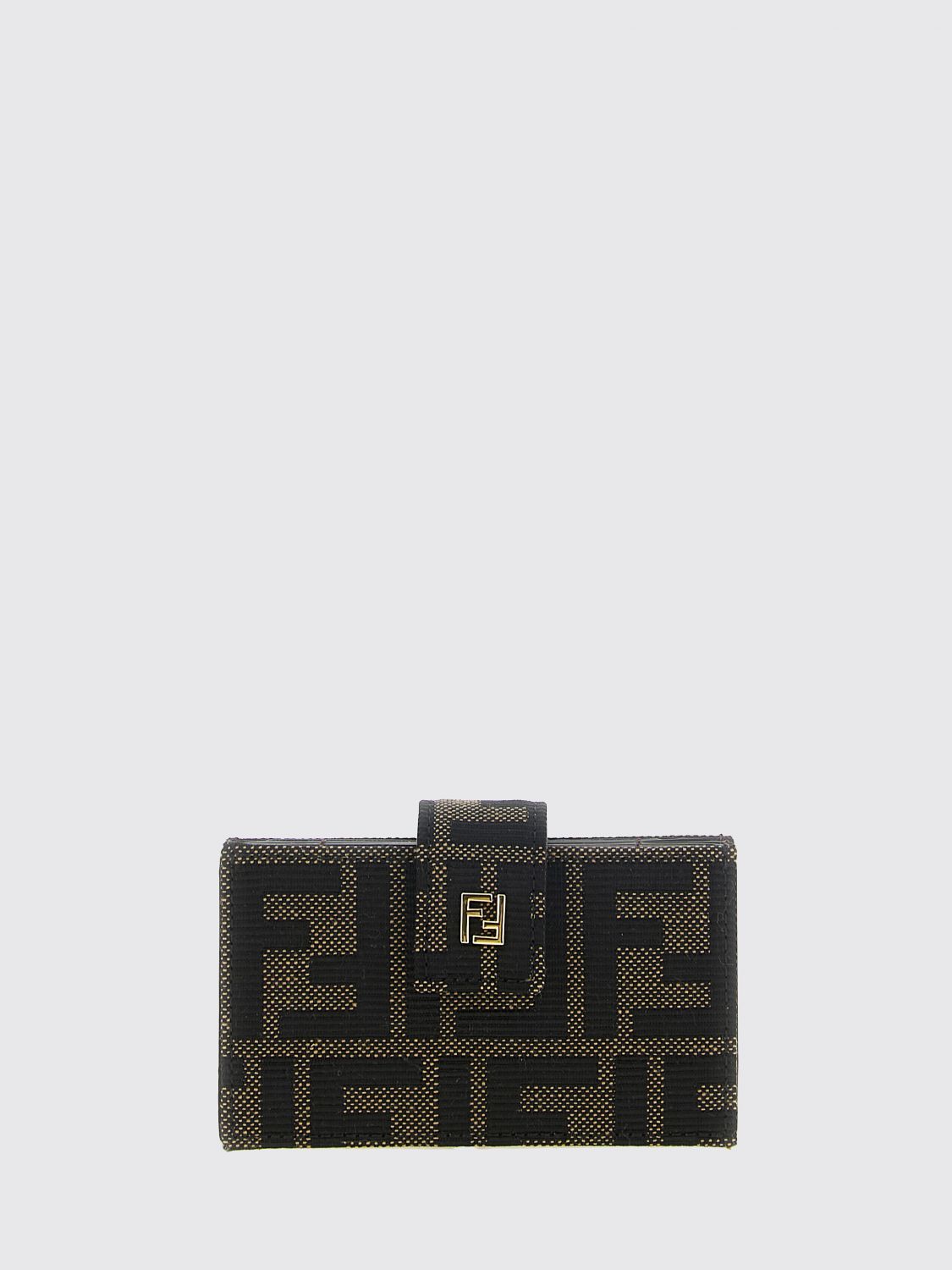 FENDI WALLET: Fendi FF Monogram Jacquard Fabric Card Holder with Snap Closure, Brown - Img 1