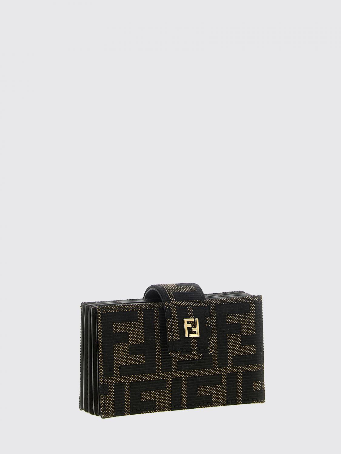 FENDI WALLET: Fendi FF Monogram Jacquard Fabric Card Holder with Snap Closure, Brown - Img 2