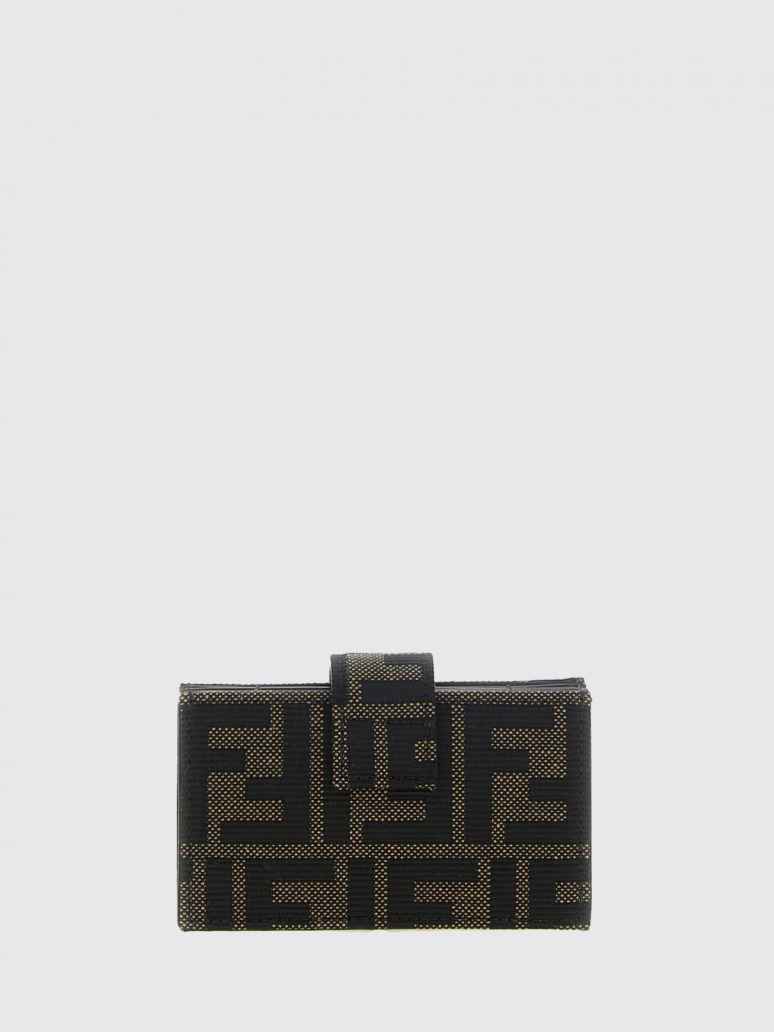 FENDI WALLET: Fendi FF Monogram Jacquard Fabric Card Holder with Snap Closure, Brown - Img 3