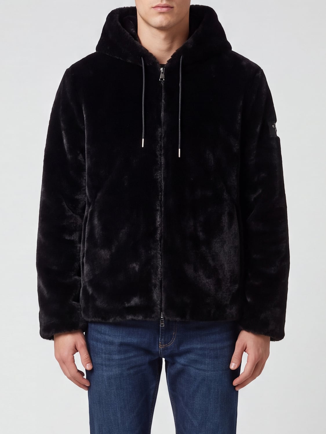 TATRAS COAT: Tatras Hooded Faux-Fur Jacket with Applied Logo, Black - Img 1