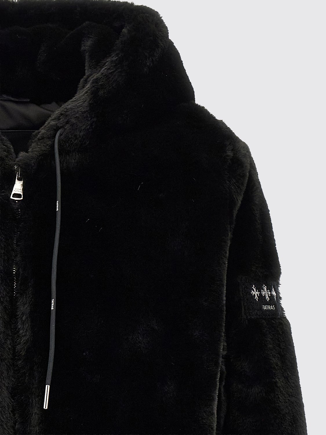 TATRAS COAT: Tatras Hooded Faux-Fur Jacket with Applied Logo, Black - Img 4