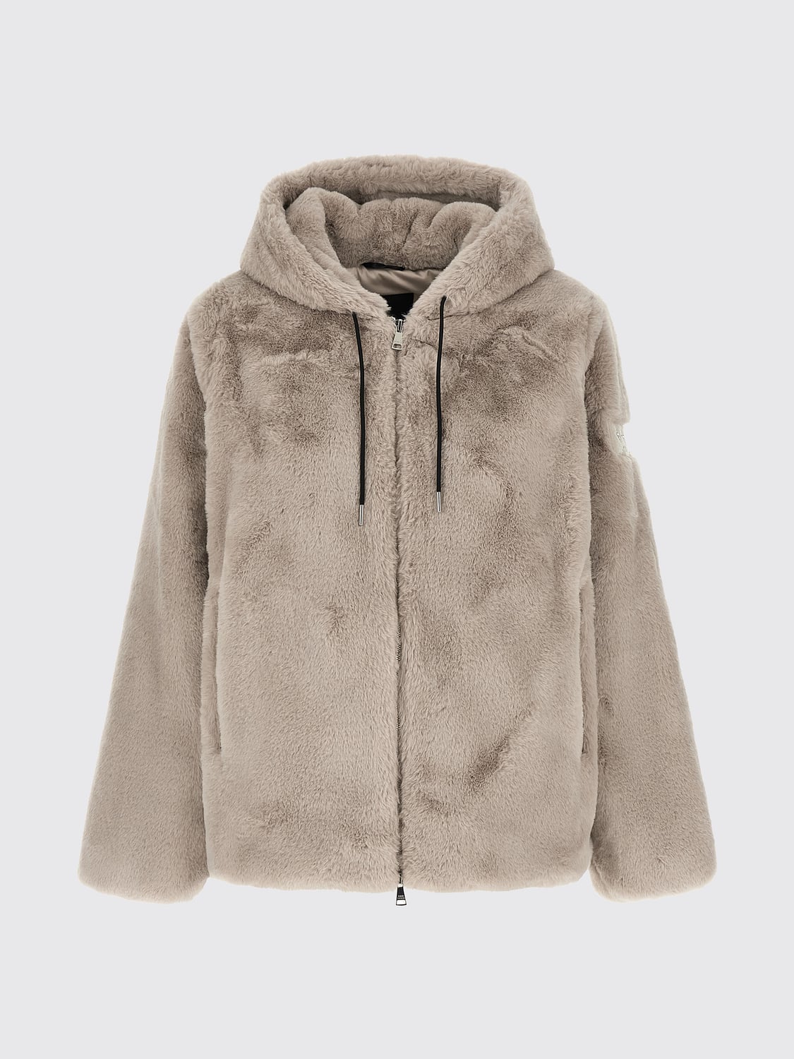 TATRAS COAT: Tatras Hooded Faux-Fur Jacket with Applied Logo, Beige - Img 2