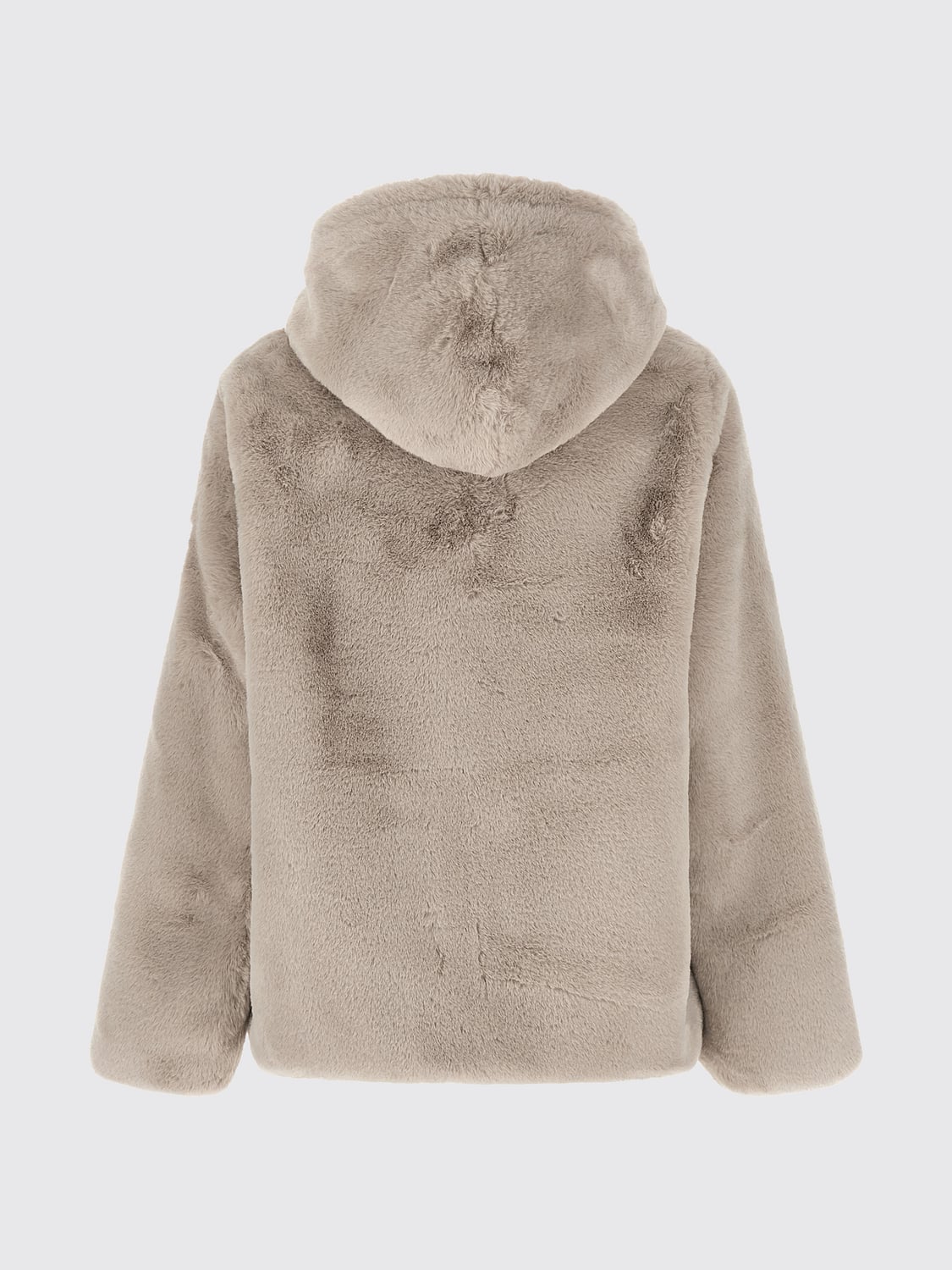 TATRAS COAT: Tatras Hooded Faux-Fur Jacket with Applied Logo, Beige - Img 3