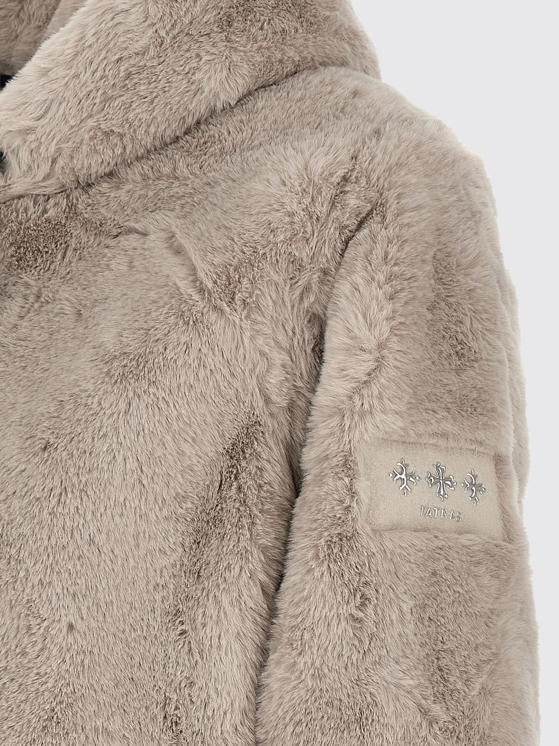 TATRAS COAT: Tatras Hooded Faux-Fur Jacket with Applied Logo, Beige - Img 4