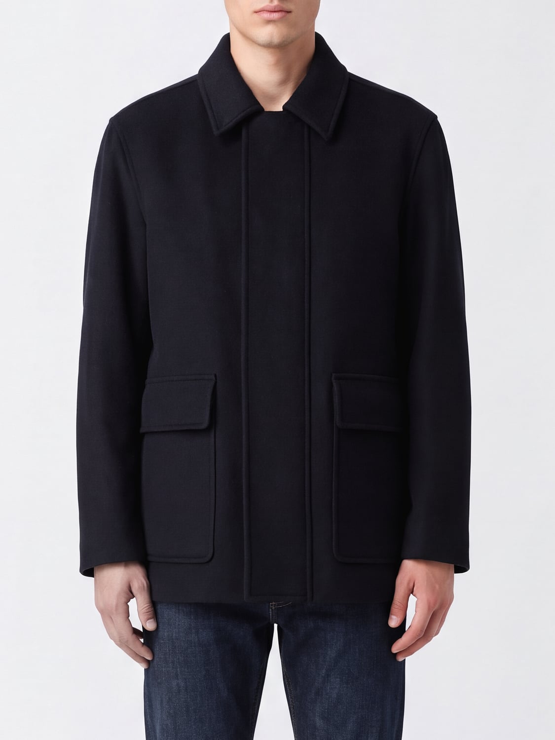 LARDINI COAT: Lardini Single-Breasted 100% Cashmere Peacoat with Concealed Closure, Blue - Img 1