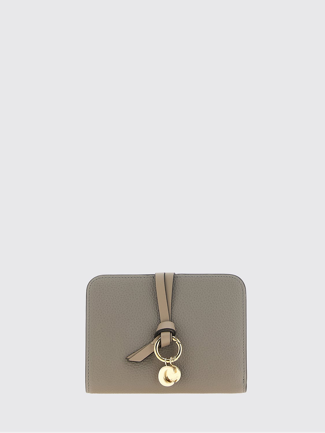 CHLOÉ WALLET: Chloé Black Calfskin Leather Bifold Wallet with Logo Charm, Grey - Img 1