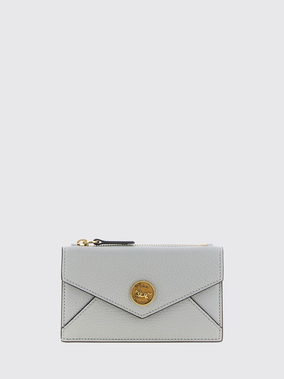 CHLOÉ WALLET: Chloé Blue Goat Leather Envelope Card Holder with Metal Logo, Blue - Img 1