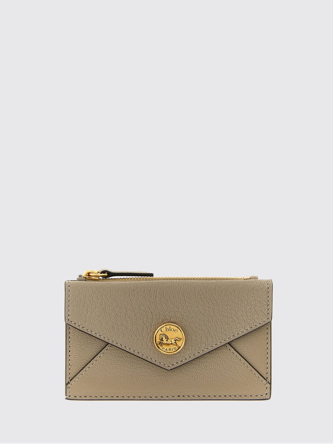 CHLOÉ 지갑: CHLOÉ 블루 고트 레더 엔벨로프 카드 홀더 (메탈 로고), 베이지 - Img 1