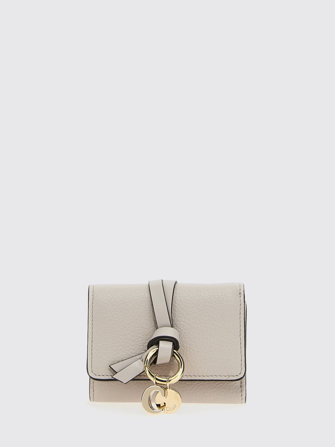 CHLOÉ GELDBÖRSE: Chloé Kleines Trifold-Portemonnaie aus grauem Kalbsleder mit Anhänger, Grau - Img 1