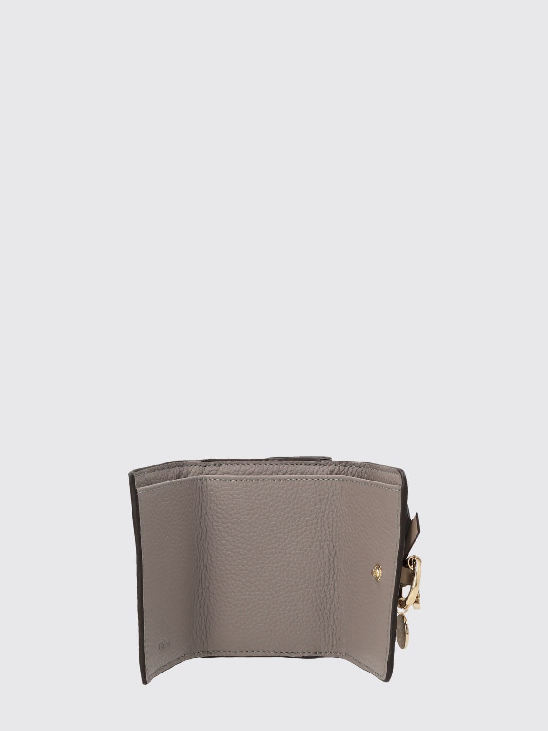 CHLOÉ 財布: CHLOÉ スモール グレーカーフスキンレザー チャーム付き三つ折りウォレット, グレー 1 - Img 2
