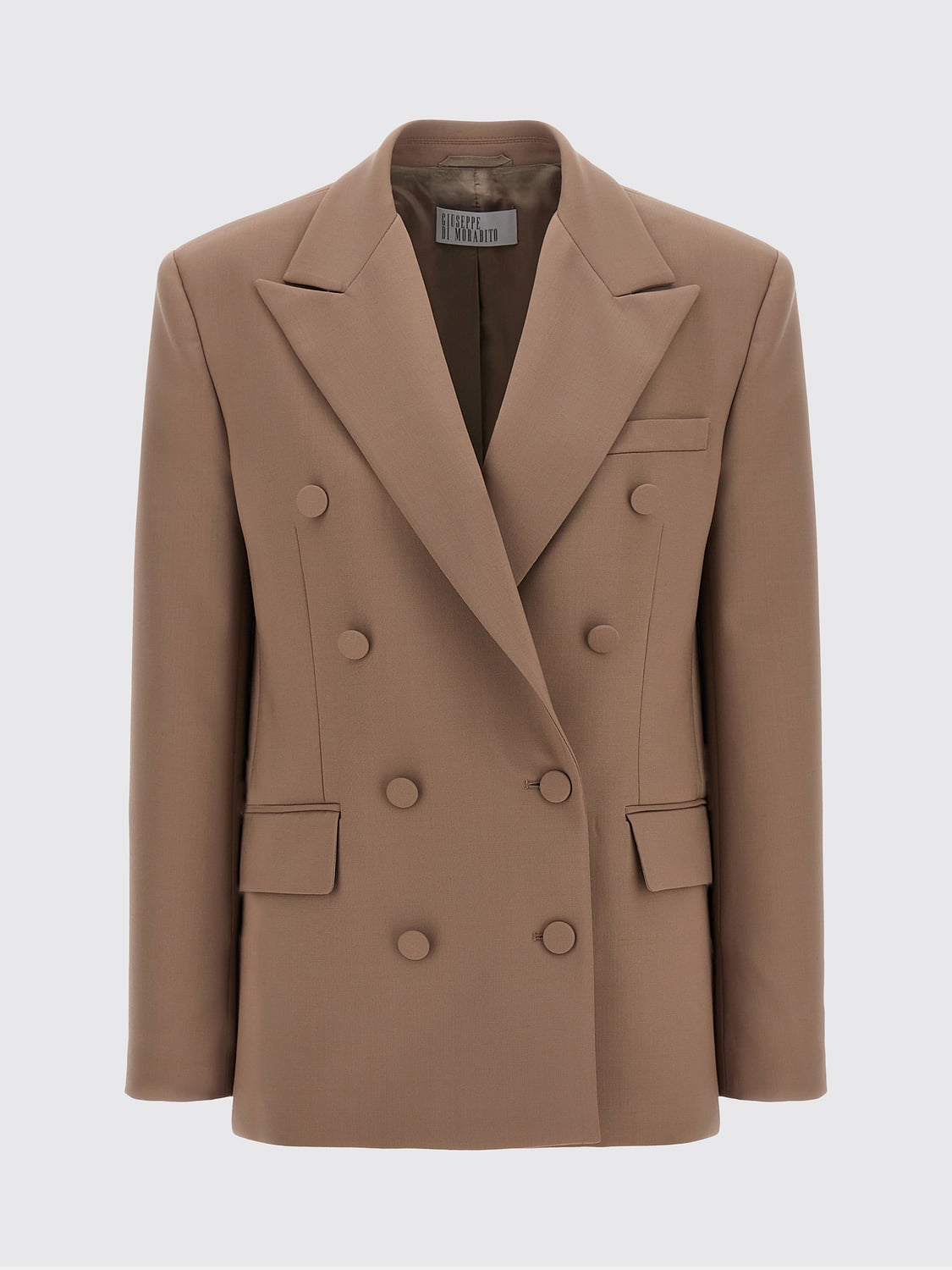 GIUSEPPE DI MORABITO CHAQUETA: Blazer cruzado de lana virgen Giuseppe di Morabito con hombros acolchados, Beige - Img 2