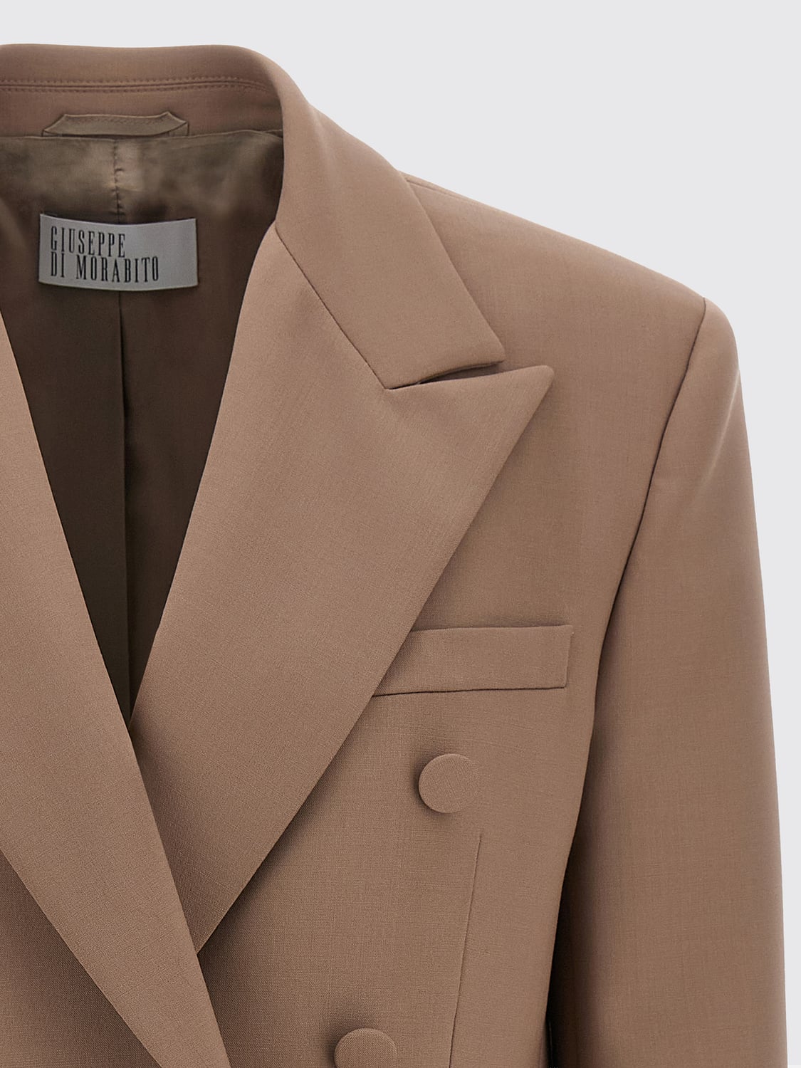 GIUSEPPE DI MORABITO CHAQUETA: Blazer cruzado de lana virgen Giuseppe di Morabito con hombros acolchados, Beige - Img 4