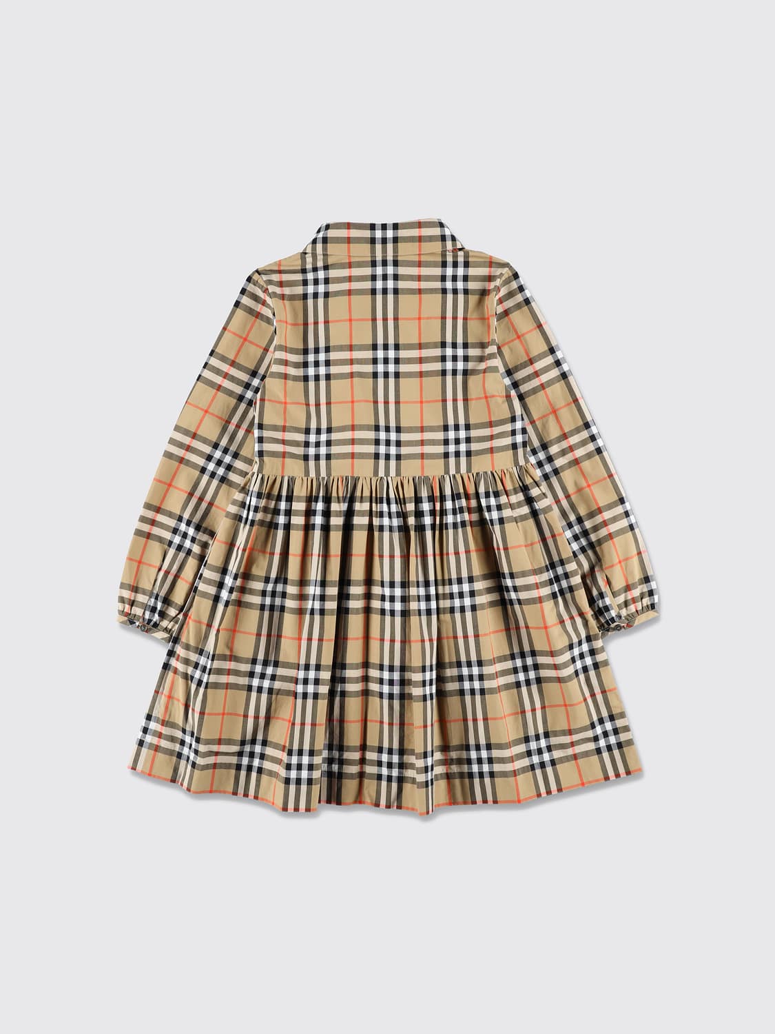 BURBERRY KLEID: Mädchen-Hemdblusenkleid Burberry aus Baumwolle mit Vintage Check und Ballonärmeln, Beige - Img 2