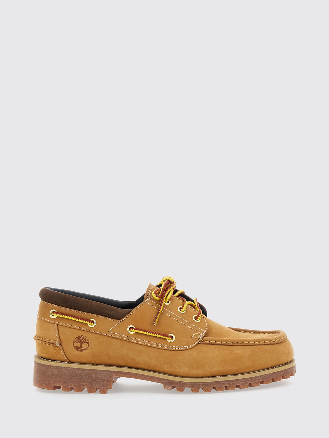 TIMBERLAND MOCASSINI: Scarpe da barca Timberland in pelle nabuk con logo impresso e suola dentellata, Beige - Img 1