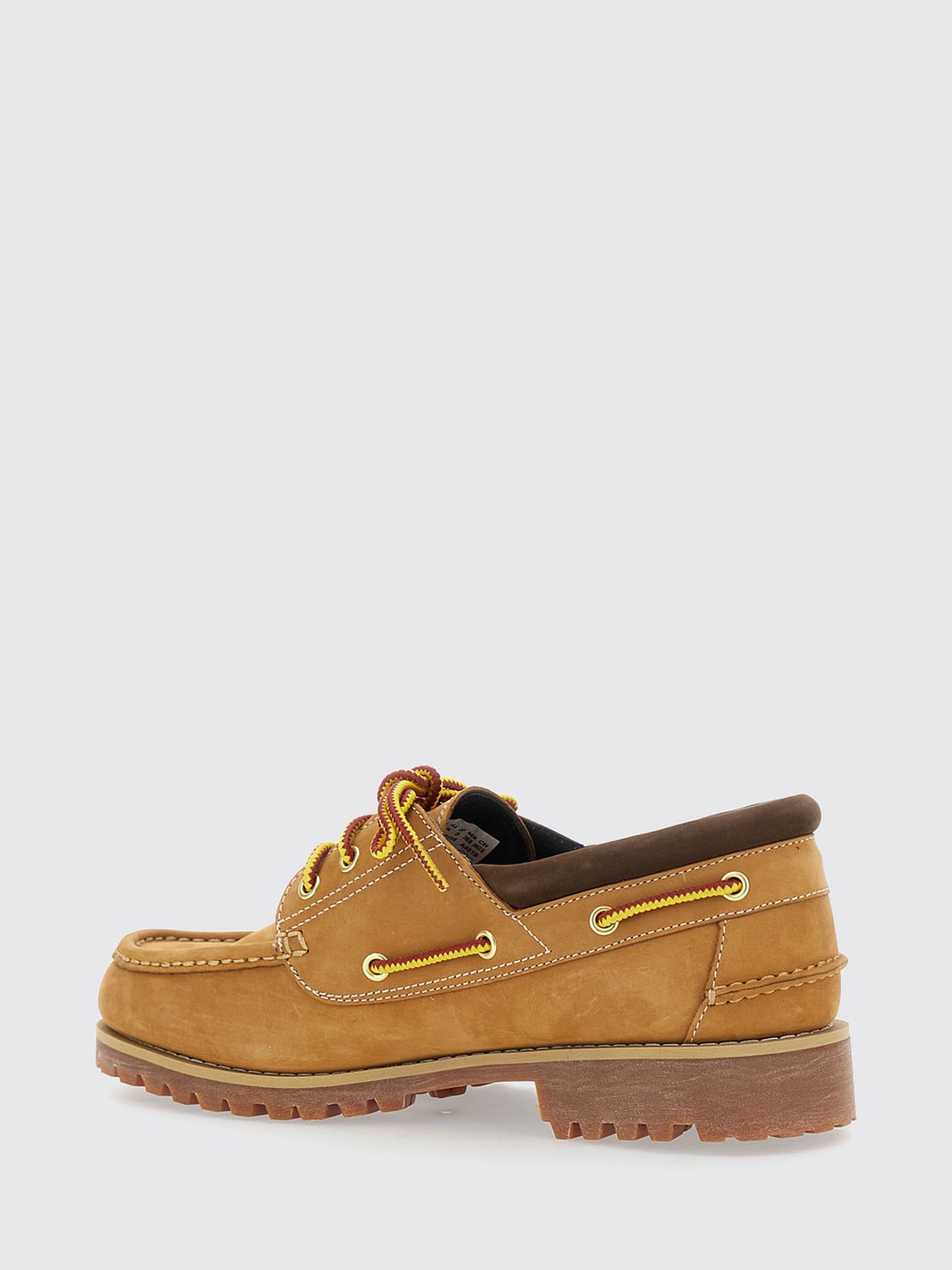 TIMBERLAND MOCASSINI: Scarpe da barca Timberland in pelle nabuk con logo impresso e suola dentellata, Beige - Img 3