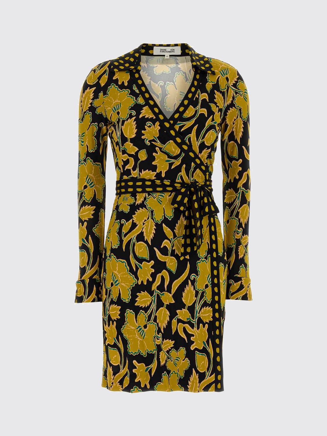 DIANE VON FURSTENBERG VESTIDO: Vestido largo de tubo DIANE VON FURSTENBERG con estampado floral, cintura fruncida y abertura frontal, Amarillo - Img 2