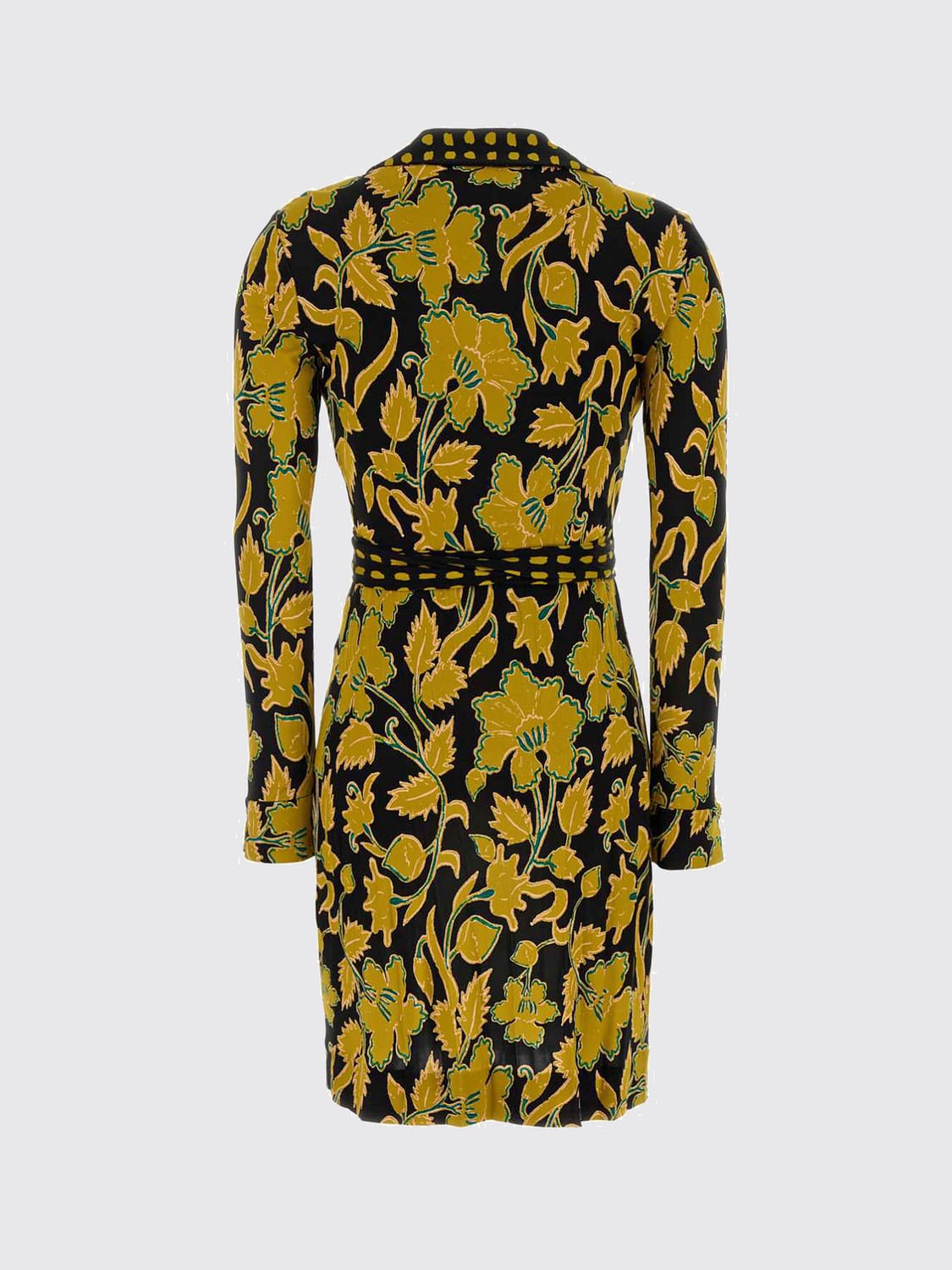 DIANE VON FURSTENBERG VESTIDO: Vestido largo de tubo DIANE VON FURSTENBERG con estampado floral, cintura fruncida y abertura frontal, Amarillo - Img 3