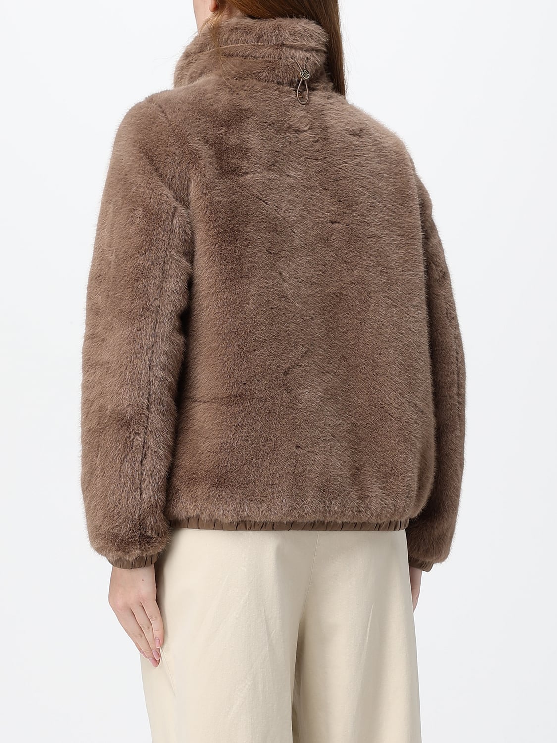 DUNO FUR COAT: Duno Manila Pejo Lari High-Neck Faux-Fur Jacket, Dove Grey - Img 2