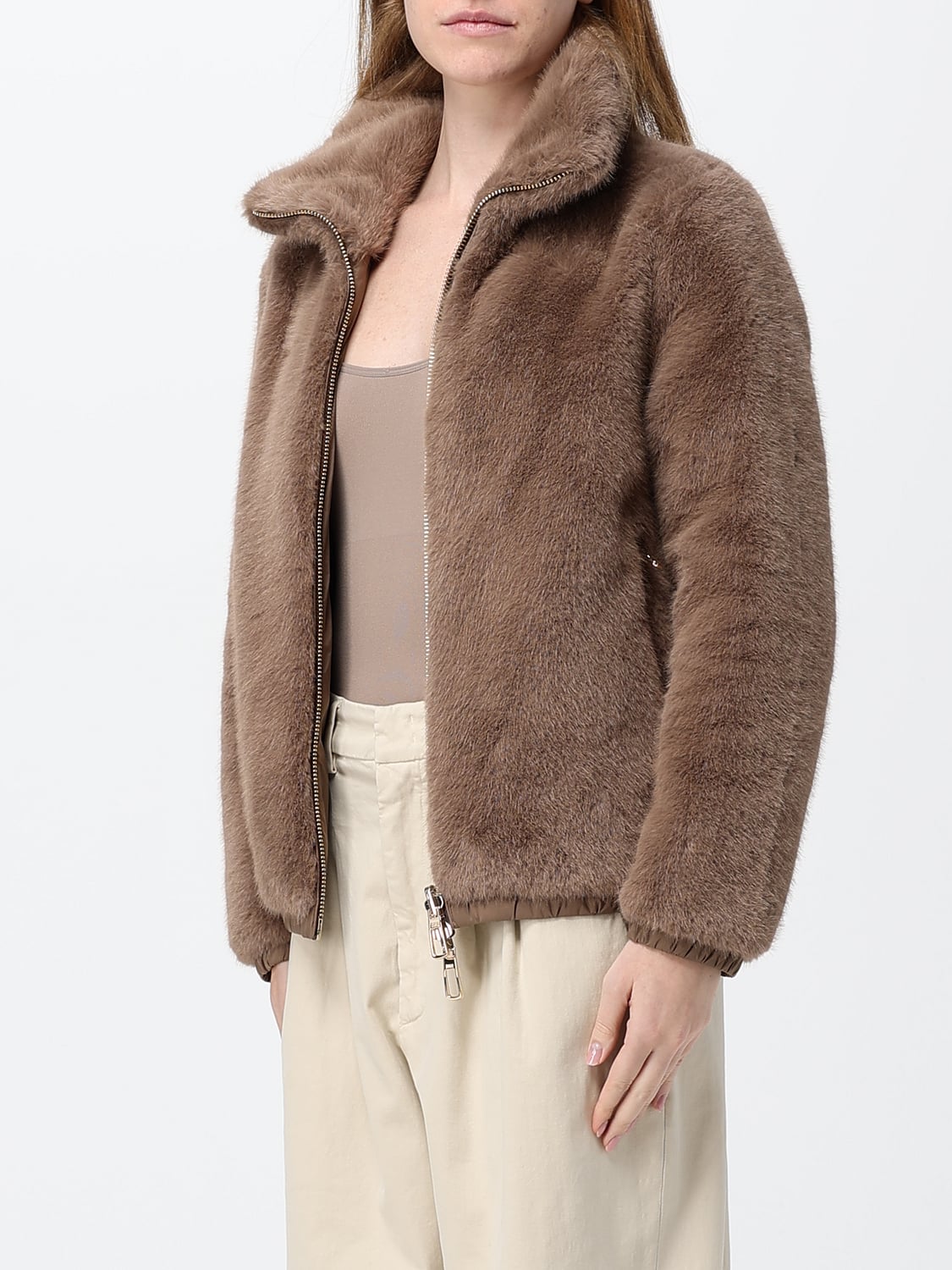 DUNO FUR COAT: Duno Manila Pejo Lari High-Neck Faux-Fur Jacket, Dove Grey - Img 3