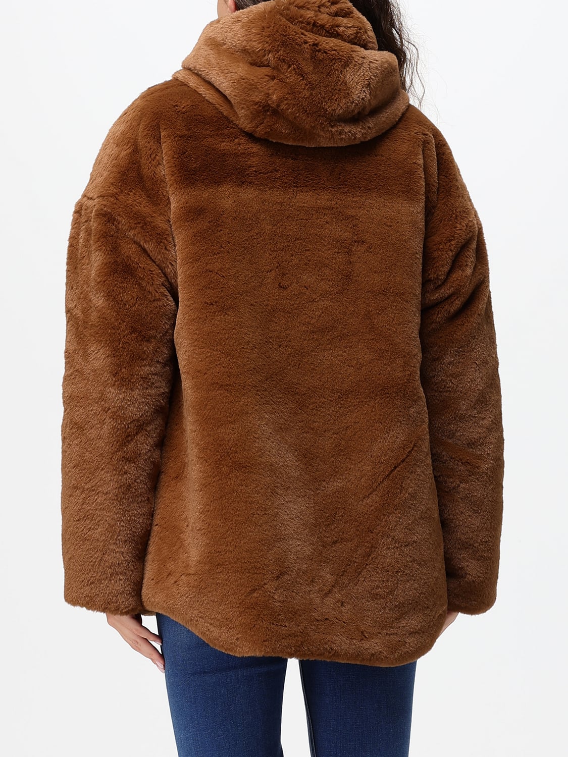 SAVE THE DUCK ABRIGO DE PIEL: Chaqueta corta reversible Davina Save The Duck de pelo sintético con capucha, Camello - Img 2