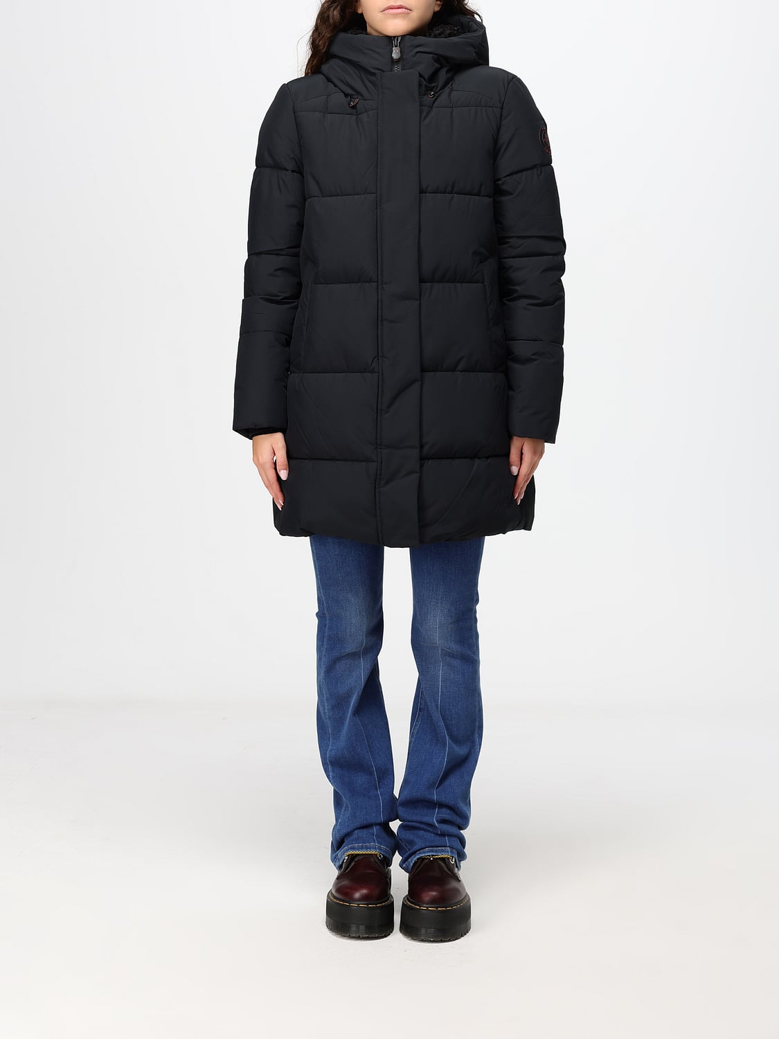 SAVE THE DUCK CHAQUETA: Chaqueta acolchada Save The Duck hasta la rodilla con capucha y cuello alto, Negro - Img 1