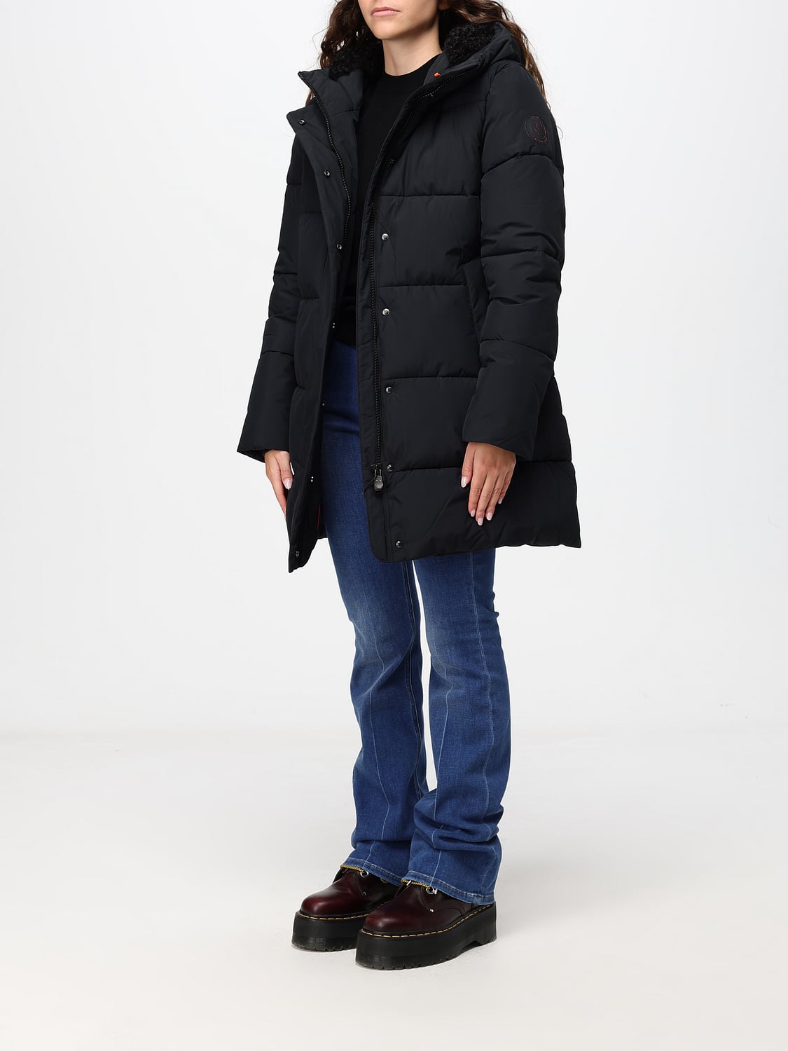 SAVE THE DUCK CHAQUETA: Chaqueta acolchada Save The Duck hasta la rodilla con capucha y cuello alto, Negro - Img 3