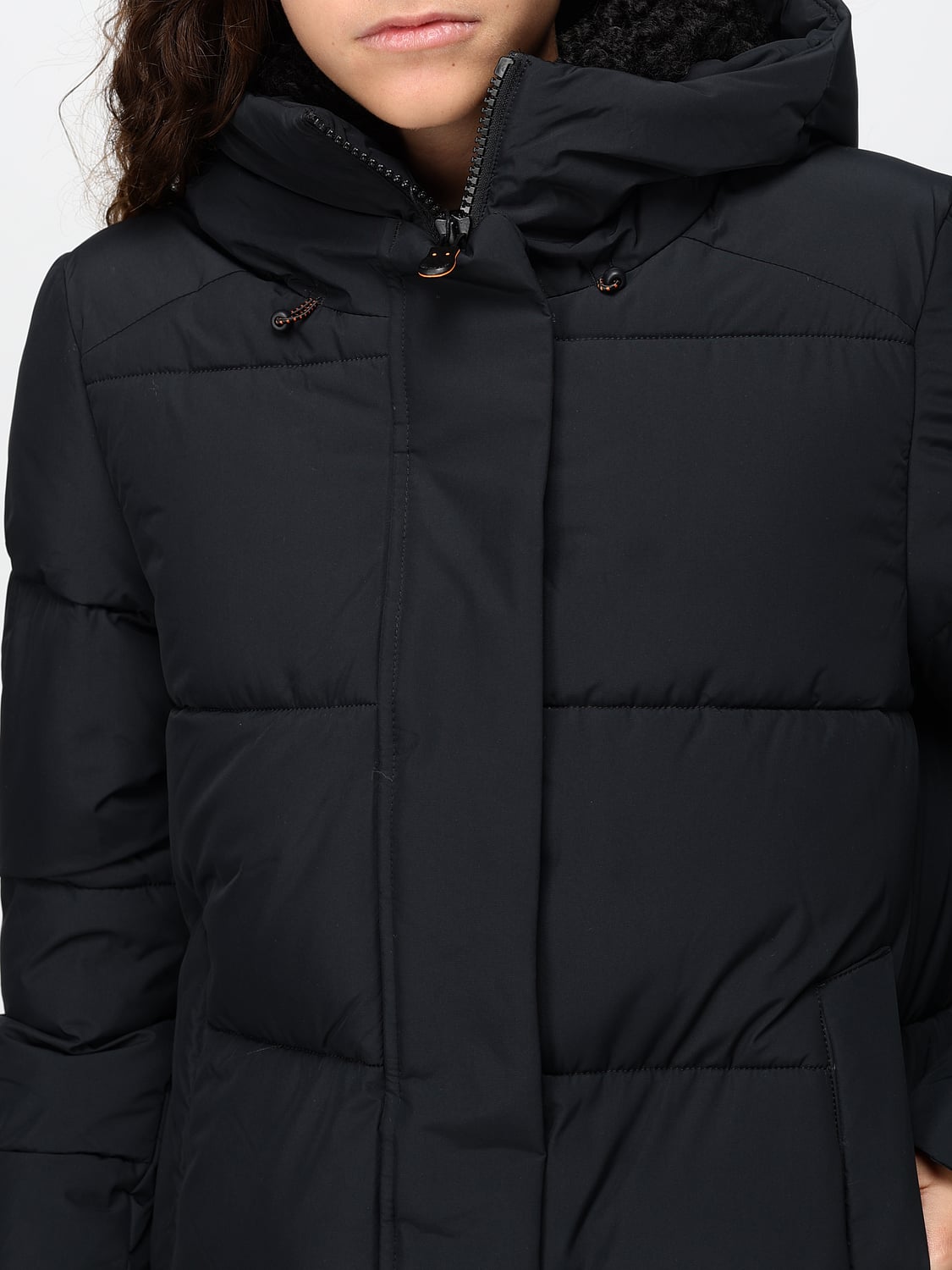 SAVE THE DUCK CHAQUETA: Chaqueta acolchada Save The Duck hasta la rodilla con capucha y cuello alto, Negro - Img 4