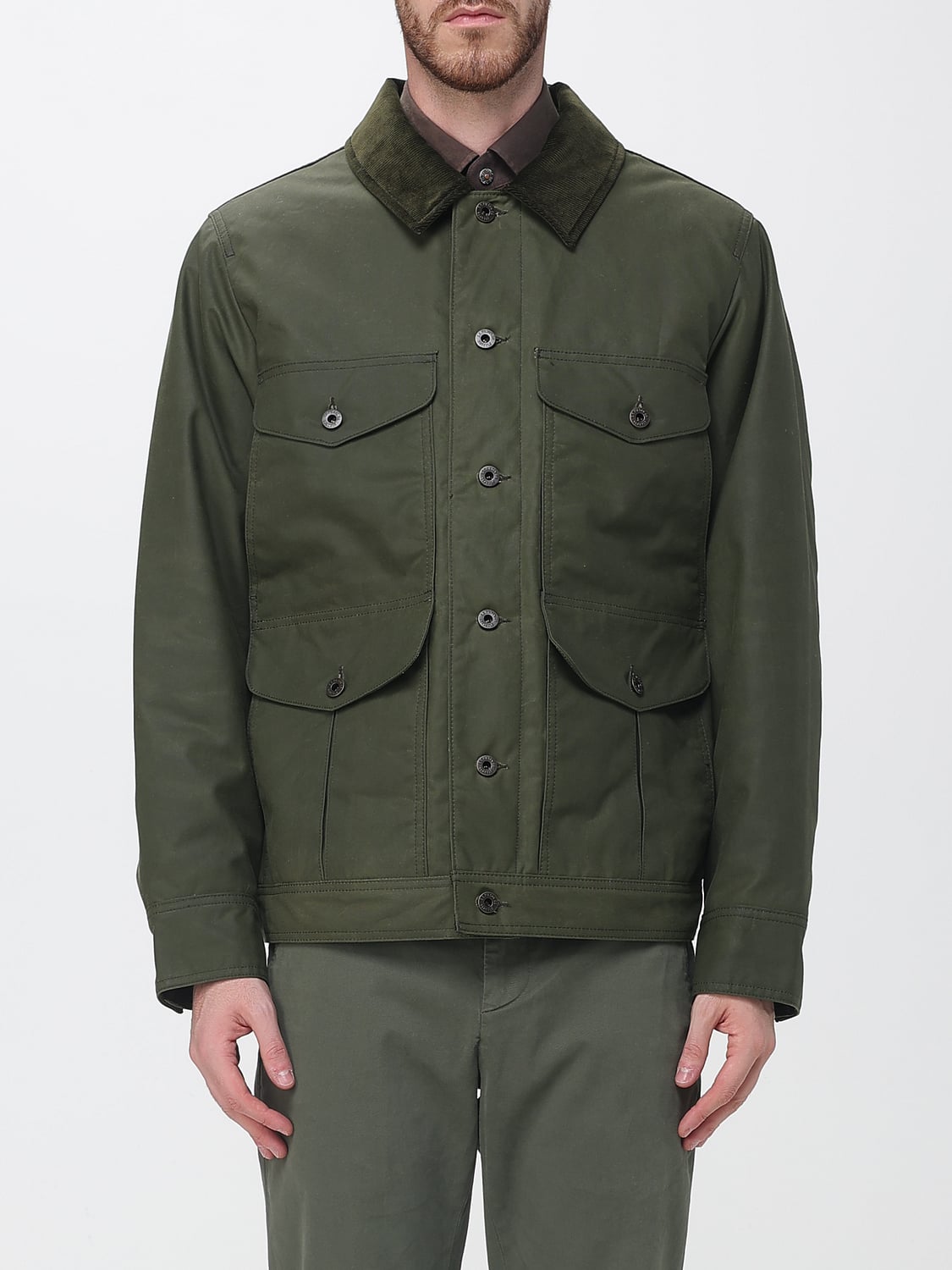FILSON JACKET: Cotton Shirt Jacket FILSON with Corduroy Collar and Patch Pockets, Green - Img 1