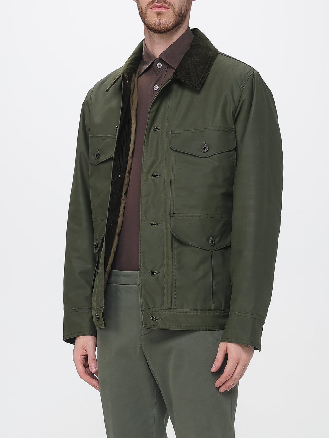 FILSON JACKET: Cotton Shirt Jacket FILSON with Corduroy Collar and Patch Pockets, Green - Img 3