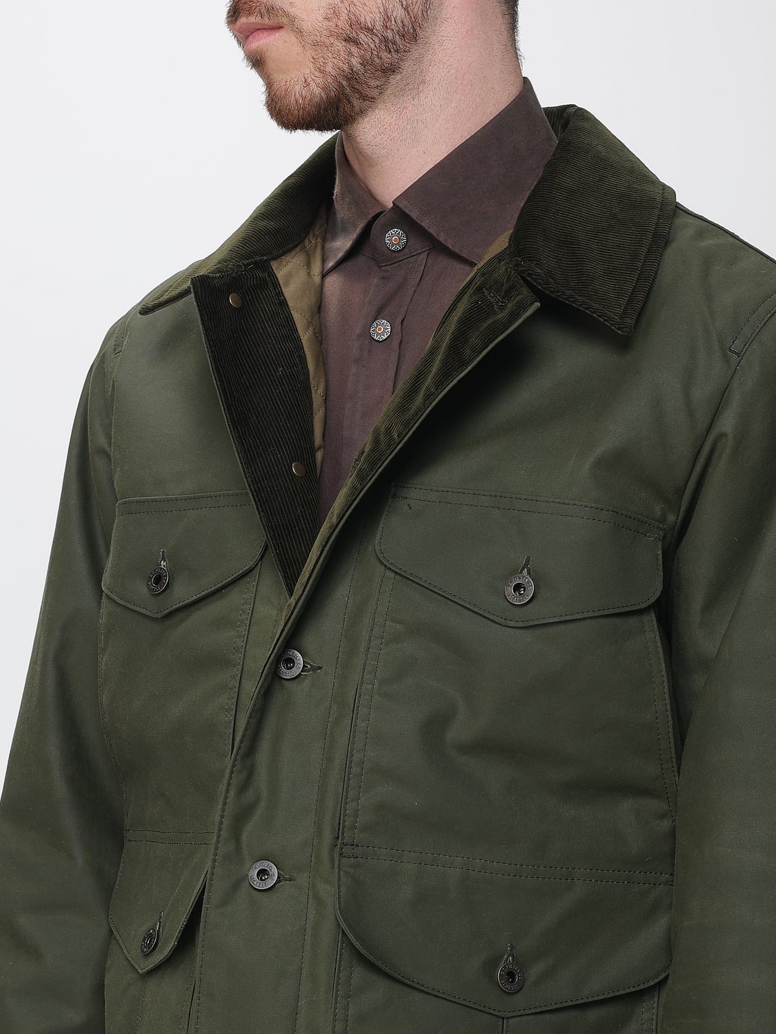 FILSON JACKET: Cotton Shirt Jacket FILSON with Corduroy Collar and Patch Pockets, Green - Img 4