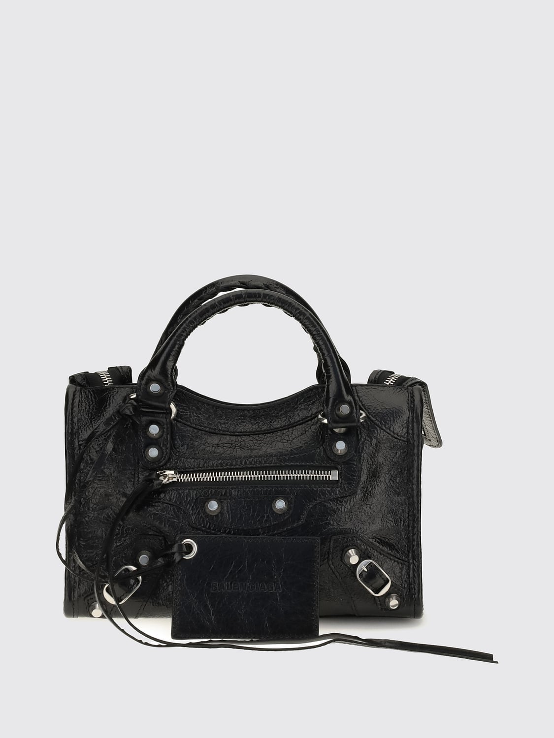 BALENCIAGA BORSA A MANO: Borsa a mano Le City Balenciaga in pelle di agnello Arena con borchie e tracolla, Nero - Img 1